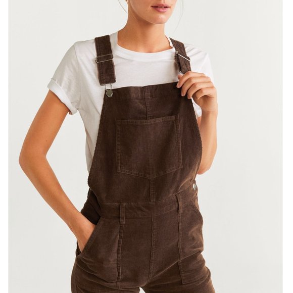 Mango Brown Corduroy Flare Overalls Size Medium - Picture 3 of 5